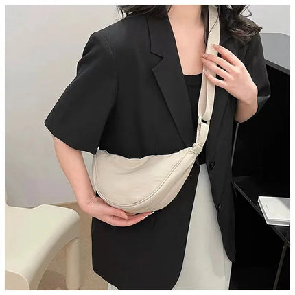 Simple Design Women's Messenger Bag Fashion Ladies Nylon Hobos Small Shoulder Bags Vintage Female Girls Purse Cloth Handbags PlatiNum