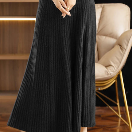 Elegant Women's Pleated Skirt 100% Merino Wool Skirt A-Line Long Skirt Soft Warm Autumn Winter Dress Slim Elastic Waist Office PlatiNum