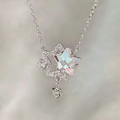 Elegante collana con ciondolo in cristallo rotondo rosa dal Design semplice collana con gioielli a catena con clavicola a stella per ragazze di moda coreana