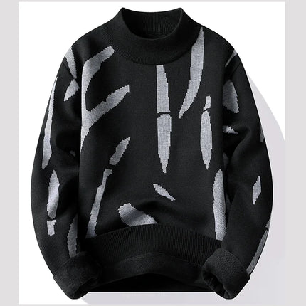 New Mens Sweater Fashion Knitted Fleece Lined Pullover Men's Autumn Winter Clothes Elegant Luxury Brand Fashion Knitted Sweaters