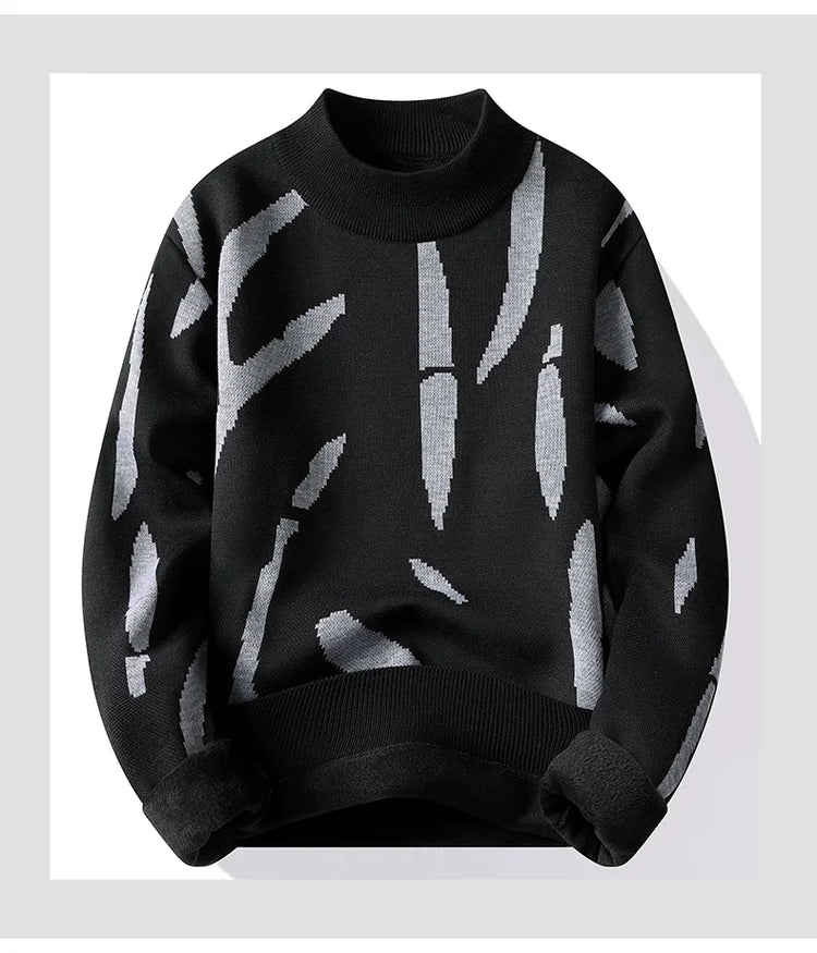 New Mens Sweater Fashion Knitted Fleece Lined Pullover Men's Autumn Winter Clothes Elegant Luxury Brand Fashion Knitted Sweaters