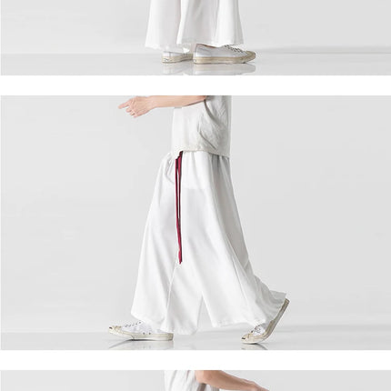 2023 Pantaloni da uomo a gamba larga Pantaloni da jogging in cotone Pantaloni larghi retrò Uomo Pantaloni di lino stile cinese Maschio Grande cavallo Nepal Abito Pantaloni solidi