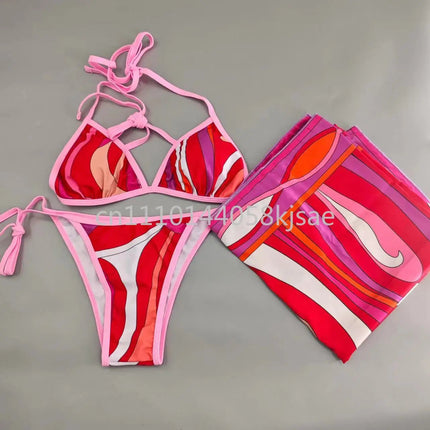 Set Bikini Rosso da Donna dal Design Classico, Costume da Bagno di Marca alla Moda con Fascia per Capelli platinumshop