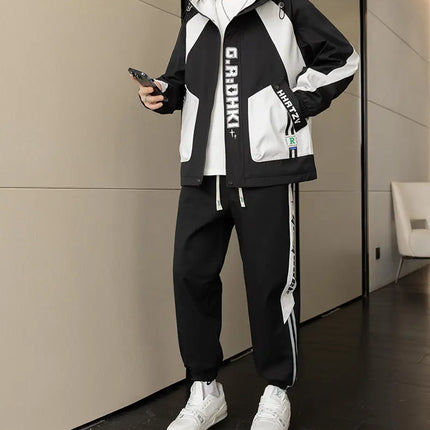 Casual 2-Piece Men's Sets Spring Autumn Streetwear Hooded Jackets & Jogger Tracksuits Outdoor Coats And Drawstring Pant Clothing