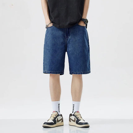 2025 Pantaloncini classici estivi Jeans da uomo Pantaloni in denim Dritto elasticizzato Casual Fresco Sottile Lunghezza al ginocchio Pantaloni giornalieri di marca di moda blu