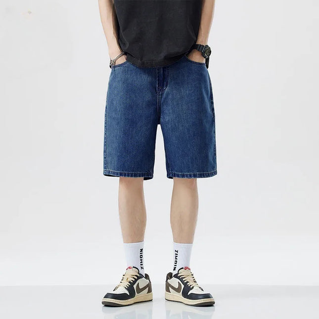 2025 Pantaloncini classici estivi Jeans da uomo Pantaloni in denim Dritto elasticizzato Casual Fresco Sottile Lunghezza al ginocchio Pantaloni giornalieri di marca di moda blu