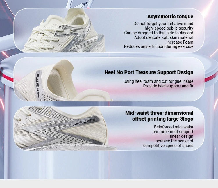 361 Degrees FLAME 3.0 Men Women Running Shoes Carbon Plate Racing Rebound Stable Breathable Wear-resistant Sneakers 672412207 PlatiNum