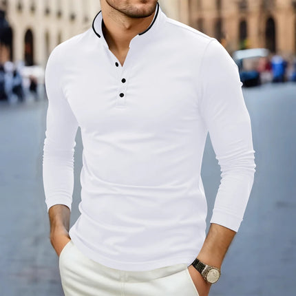 2025 New Men's Casual and Fashionable Solid Color Long Sleeve Stand-Up Collar T-Shirt Versatile and Comfortable Summer Top