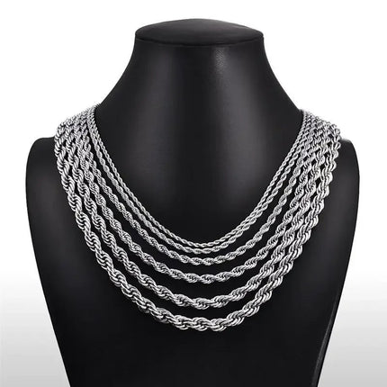 925 Sterling Silver 2/3/4MM 16-24 Inches Rope Chain Necklace For Men Women Fashion Punk Wedding Party Gifts Jewelry Charm PlatiNum