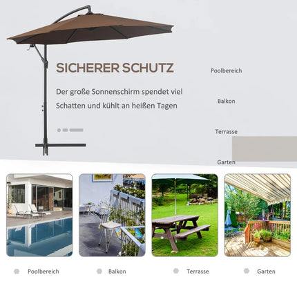 Weather-resistant crank parasol 3 m x 3 m x 2.5 m in steel and coffee-coloured polyester