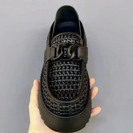 Mocassini Neri di Tendenza da Uomo, Scarpe Casual Traspiranti con Intaglio, Comode Scarpe Slip-on con Plateau, Mocassini da Uomo