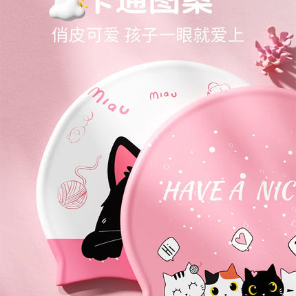 Cartoon Swimming Cap Kids Waterproof Printed Swim Cap for Boys Girls Ear Protection Bathing Cap Pool Accessories