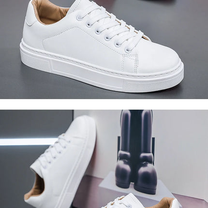 Hot Men's Casual Shoes Leather Sneakers Fashion White Black Male Vulcanized Shoes Non-slip Soft Men Shoes Lightweight Flat Shoe