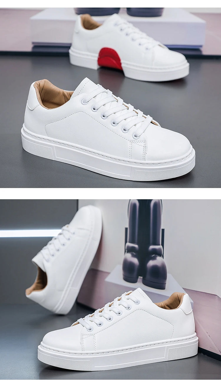 Hot Men's Casual Shoes Leather Sneakers Fashion White Black Male Vulcanized Shoes Non-slip Soft Men Shoes Lightweight Flat Shoe