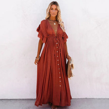 Costume da bagno donna taglie forti copricostume con scollo a V profondo costume da bagno Bikini Coverup abito lungo Kimono caftano diviso platinumshop