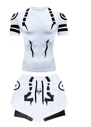 Anime Jujutsu Kaisen Set di compressione Tuta da fitness per uomo Camicia di compressione 3D ad asciugatura rapida + Pantaloncini da palestra Corsa Allenamento Abbigliamento sportivo platinumshop