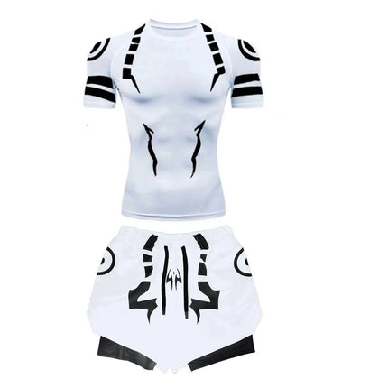 Anime Jujutsu Kaisen Set di compressione Tuta da fitness per uomo Camicia di compressione 3D ad asciugatura rapida + Pantaloncini da palestra Corsa Allenamento Abbigliamento sportivo platinumshop