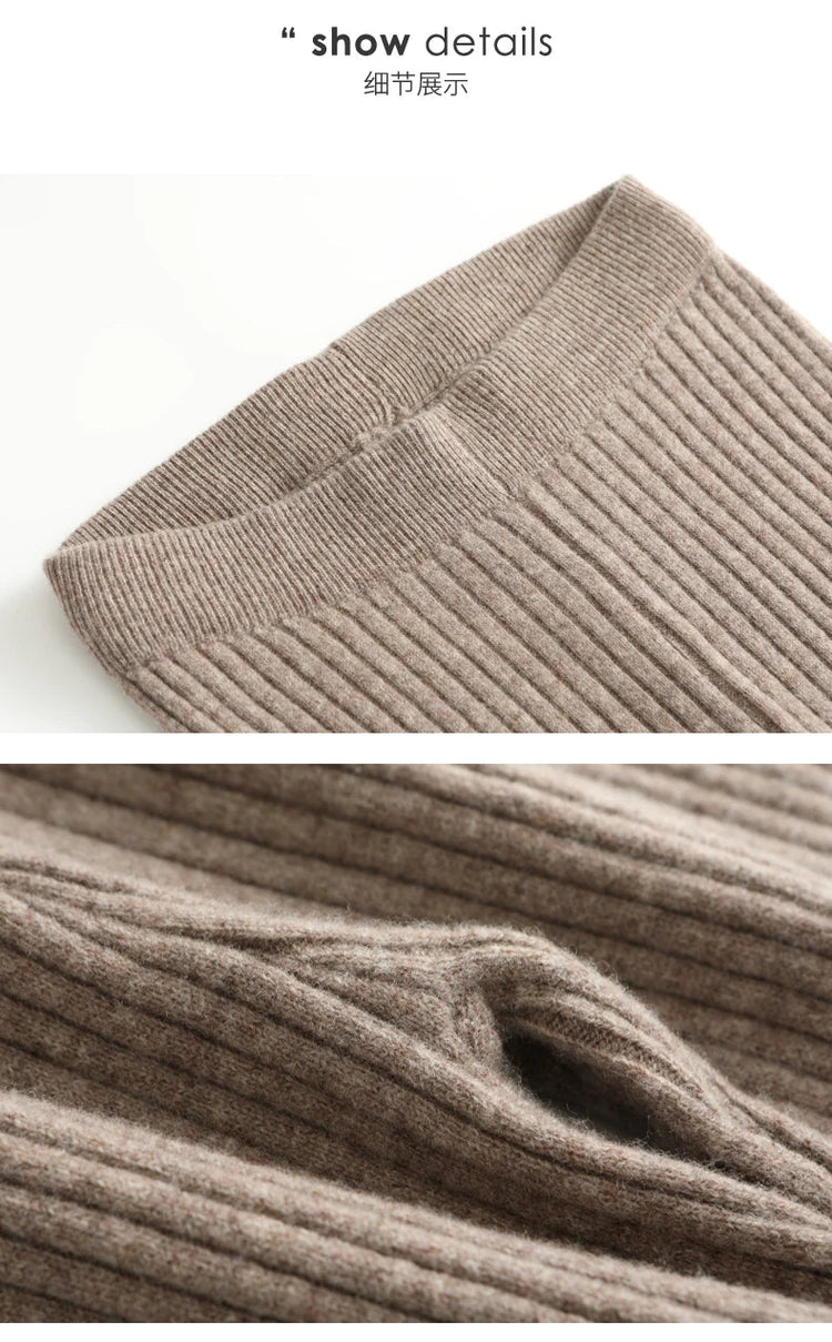 100% Merino Wool Striped Leggings Women's Winter Warm Knitted Tights Solid Color Women's Trousers PlatiNum