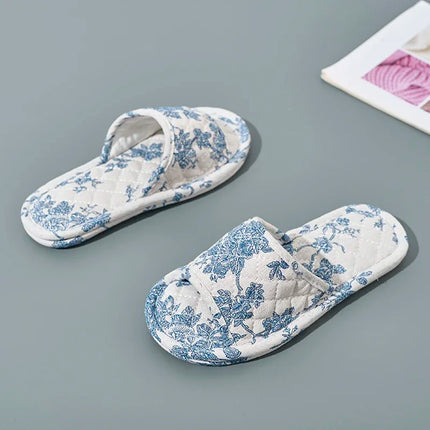 New Home Slippers Soft Cotton Floral Floor Shoes Fashion Lightweight Non-slip Indoor Slippers Couple Slippers for Bedroom