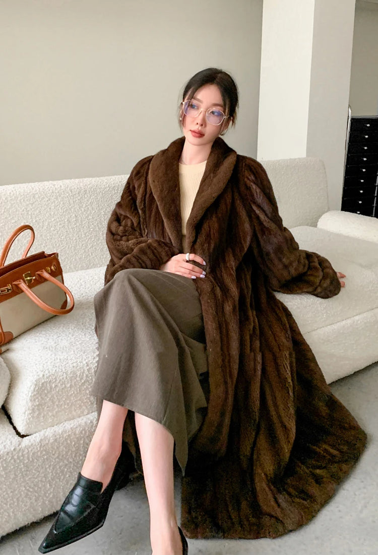 ZADORIN Luxury Designer Clothing Winter Mink Coat Woman Long Brown Faux Fur Coats Woman Chic Fluffy Fur Jacket Loose Outerwears