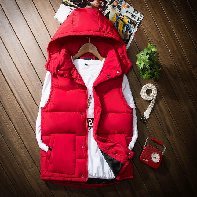 2026 Autumn Winter Hooded Vest Men Casual Slim Warm Women Sleeveless Jacket Coat Youths Mens Man Vest Plus Size S-3XL