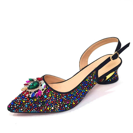 Venus Chan Royal Blue Sandals for Women 2024 Luxury Wedding Pumps Med Heels strass Design Party Shoes and Bags Set