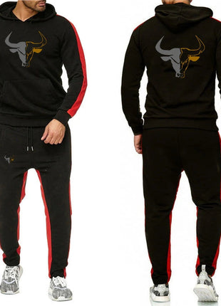 2025 Spring And Autumn Men's sport bull pattern Logo Print Daily Commute Simple Sports Comfortable Hoodies Pants Suits PlatiNum