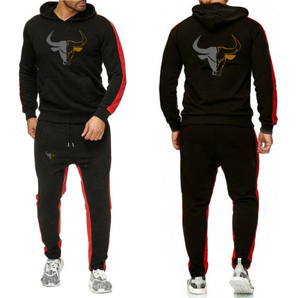 2025 Spring And Autumn Men's sport bull pattern Logo Print Daily Commute Simple Sports Comfortable Hoodies Pants Suits PlatiNum