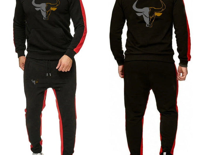 2025 Spring And Autumn Men's sport bull pattern Logo Print Daily Commute Simple Sports Comfortable Hoodies Pants Suits PlatiNum