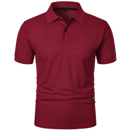Men's Casual Short Sleeve Button-Up Lapel Solid Color T-Shirt