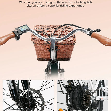 Bicicletta Elettrica Cityrun per Adulti, 26 Pollici, Unisex, Motore 250W, Batteria 36V/10Ah, Velocità Massima 25 km/h, Pedalata Assistita, Autonomia 70-90 km.