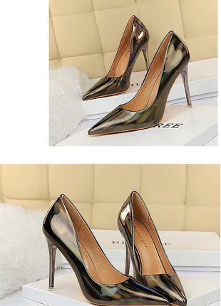 Tacchi alti da donna Blu Verde Décolleté di San Valentino Lusso lucido Stiletto Matrimonio Nuziale Discoteca Moda Semplice Colore solido 1829-2