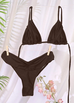 Set Bikini Sexy con Pieghe, Micro Bikini Tinta Unita, Costume da Bagno Femminile a Triangolo, Abbigliamento da Spiaggia platinumshop