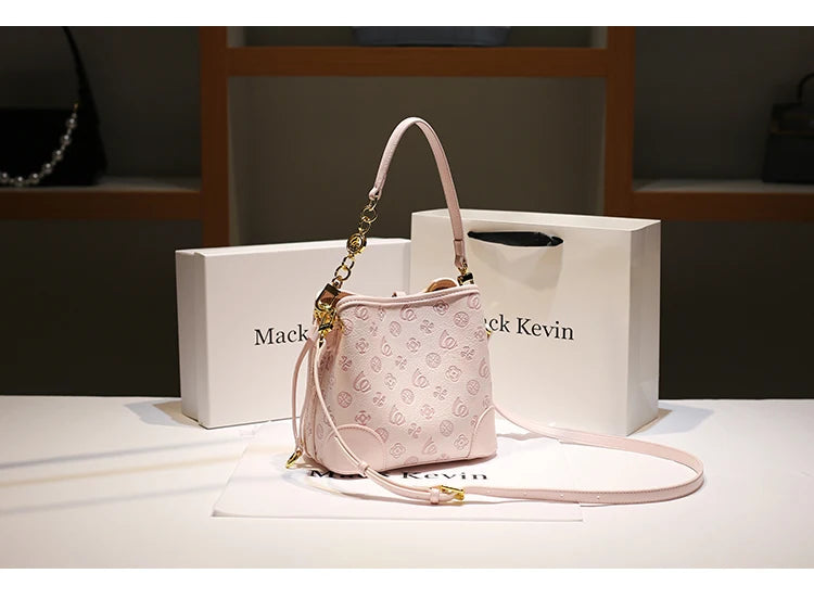 2024 borsa a secchiello portatile in pelle dolce e di lusso con stampa floreale delicata e sciarpe bella borsa a tracolla da donna