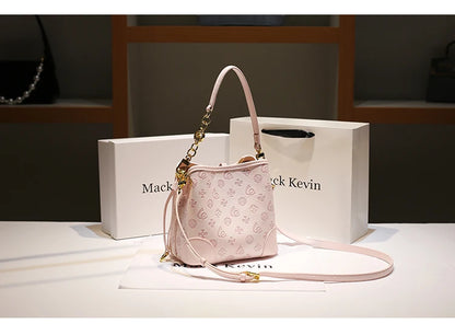 2024 borsa a secchiello portatile in pelle dolce e di lusso con stampa floreale delicata e sciarpe bella borsa a tracolla da donna