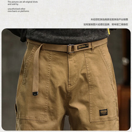 HIQOR Mens Clothing Spring Autumn Cargo Pants Man Cotton Casual Loose Trouser Belt Mid Waist Joggers Male Straight Baggy Pants