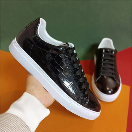 Men's High Quality Flats Cow Leather Sneakers Flat Round Toe Laces Black Daily Board Casual Shoes Luxury Business Footwear