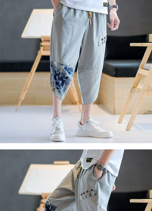 Pantaloni Kimono giapponesi da uomo in cotone traspirante Samurai Abbigliamento Pantaloni da uomo Stampa allentata Pantaloncini Harem retrò Pantaloni Hip Hop Harajuku