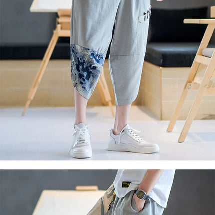 Pantaloni Kimono giapponesi da uomo in cotone traspirante Samurai Abbigliamento Pantaloni da uomo Stampa allentata Pantaloncini Harem retrò Pantaloni Hip Hop Harajuku