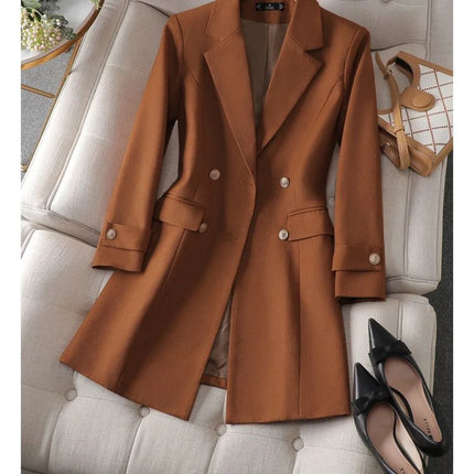 Autumn Winter Jacket Women Long Blazer Khaki Coffee Black Office Ladies Formal Jacket Business Work Wear Coat Female Outerwear