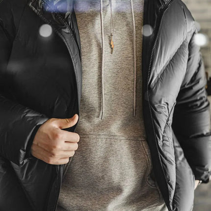 Maden Men's 90% White Duck Down Jacket Black Stand Collar Short Quilted Puffer Jacket Thermal Coat for Winter Streetwear