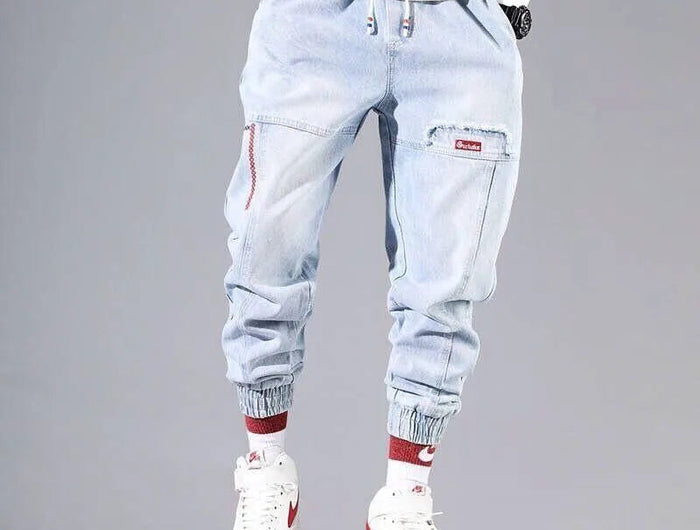 2025 New Streetwear Hip Hop Cargo Pants Men's Jeans Elastic Harun Joggers In Autumn and Spring Men ClothIng PlatiNum