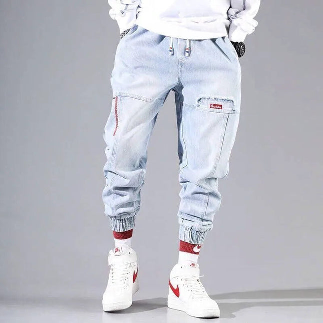 2025 New Streetwear Hip Hop Cargo Pants Men's Jeans Elastic Harun Joggers In Autumn and Spring Men ClothIng PlatiNum