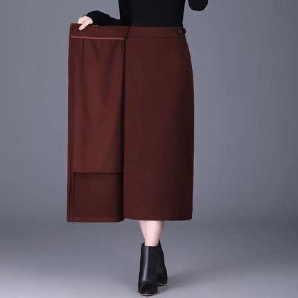 Women's Woolen Autumn and Winter New Style Elegant One-piece Unique and Stylish Straight Tube Slit Hugging Skirt PlatiNum