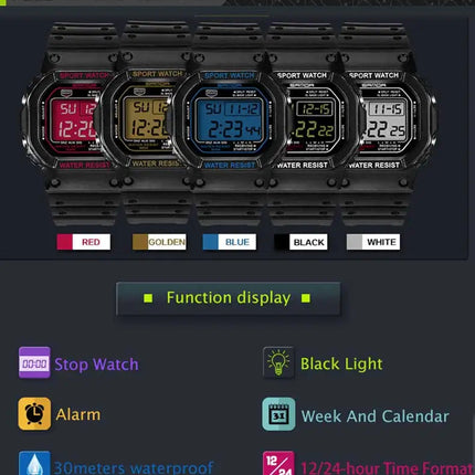 SANDA G Style LED Orologio digitale Unisex Antiurto Impermeabile Orologi sportivi Ragazzo Ragazza Cronometro Orologio elettronico a LED militare platinumshop
