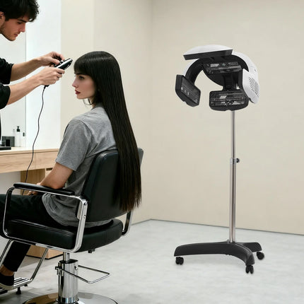 Professional Salon Hair Dryer for Perms (1500W), Freestanding Quartz Heating Styling Hood with LCD Display & Adjustable Height, Rolling Stand Perm Machine for Spa & Home Use