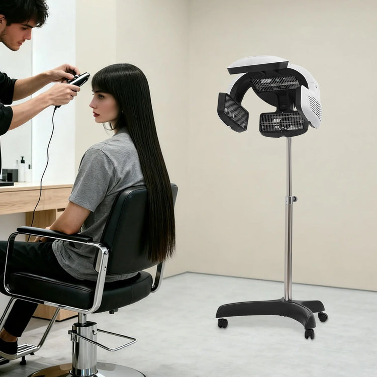 Professional Salon Hair Dryer for Perms (1500W), Freestanding Quartz Heating Styling Hood with LCD Display & Adjustable Height, Rolling Stand Perm Machine for Spa & Home Use