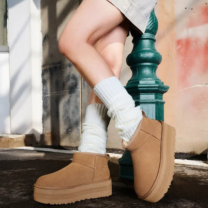 HOT NEW Winter Keep Warm Platform Boots Genuine Leather New Style Cold and Snow-proof Snow Boots for Woman Size 36-41