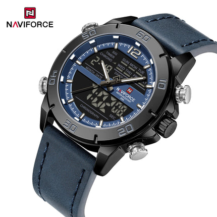 NAVIFORCE Orologio alla moda da uomo con cinturino in vera pelle Movimento al quarzo resistente all'acqua 30M Display luminoso con giorno e data F platinumshop