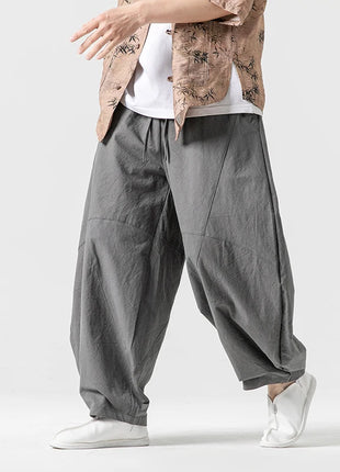 Pantaloni autunnali da uomo stile giapponese comodi pantaloni di lino in cotone maschio casual allentato retrò Harajuku pantaloni a gamba larga da uomo